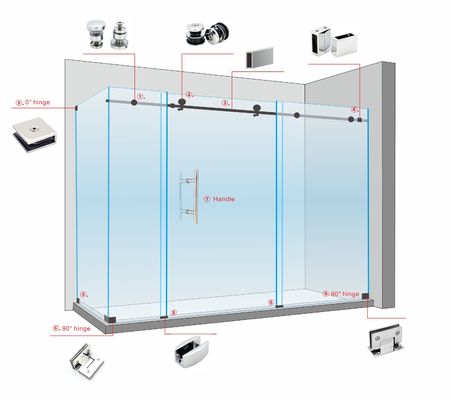 8-12 Vetro de segurança grosso Hardware Set de sistema de vidro Acessórios de banheiro Kit de porta deslizante