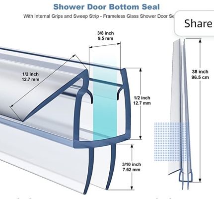 Faixa de vedação de chuveiro de PVC transparente para porta de chuveiro de vidro sem quadro de 3/8 polegadas comprimento 2000 mm