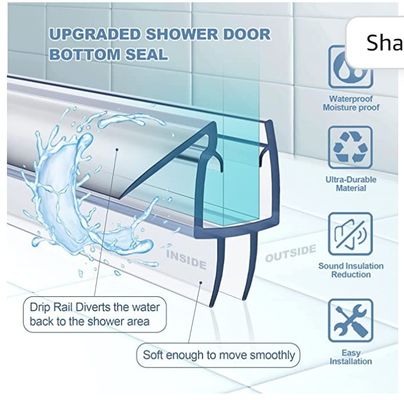 Faixa de vedação de chuveiro de PVC transparente para porta de chuveiro de vidro sem quadro de 3/8 polegadas comprimento 2000 mm
