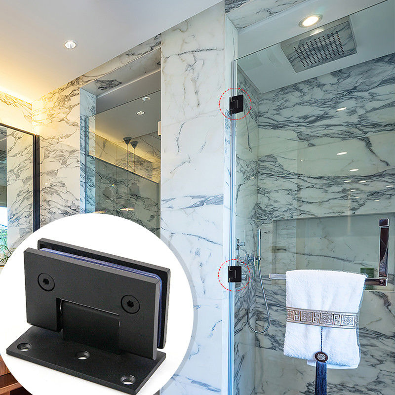 Moderno design Matt preto de aço inoxidável 90 graus montado na parede chuveiro pinça de porta de vidro