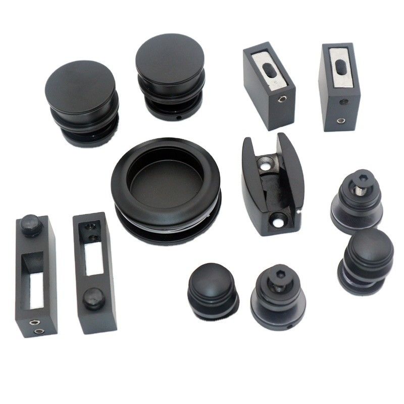 Kit de porta de chuveiro de forma redonda de forma de bandeja preta para 8-12 mm de vidro seguro