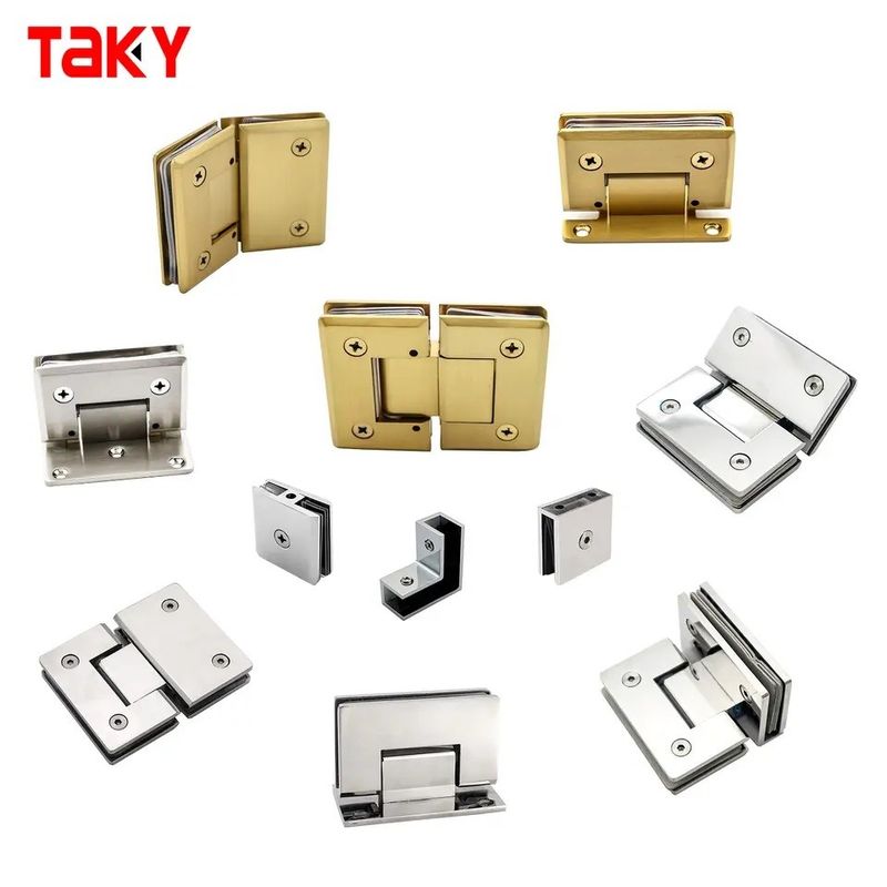 Fechamento de porta segura 8-12MM vidro escovado dourado chuveiro sem enquadramento porta de vidro pinta dobradiça