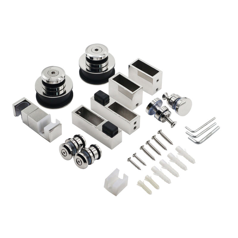 Rodinhos de aço inoxidável sem enquadramento Rodas suspensas Trilha de trilho deslizante Barn Chuveiro Kit de hardware de porta de vidro