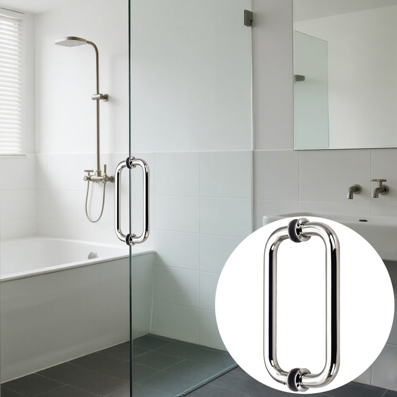 Puxador para porta de vidro deslizante de tubo redondo em aço inoxidável 304 eletrogalvanizado prata