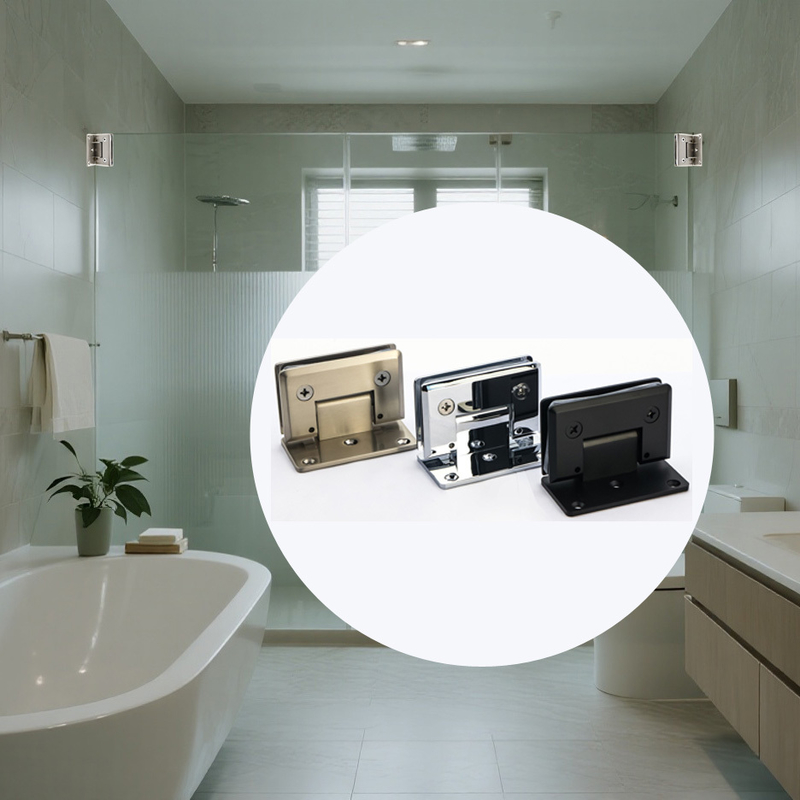 Dobradiça de porta de vidro de aço inoxidável para banheiro, com lixamento, 90 graus, parede a vidro