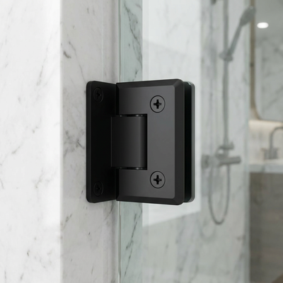 Fabricante estilo americano preto 90 graus sólido sem moldura dobradiça de porta de chuveiro com fechamento suave